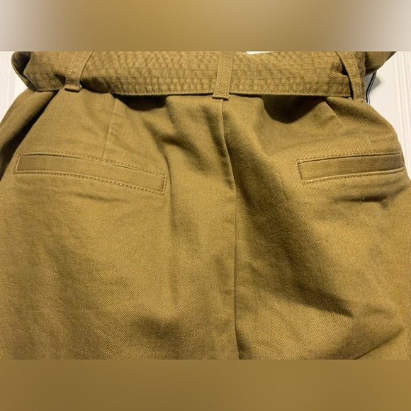 Olive Green Paperbag Waist, Belted, High Waist Ankle Pants - Picture 5 of 7